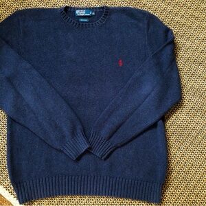 🔷Vintage 90s Y2K Polo Ralph Lauren Cotton Pullover Navy Blue Long Slv Sweater